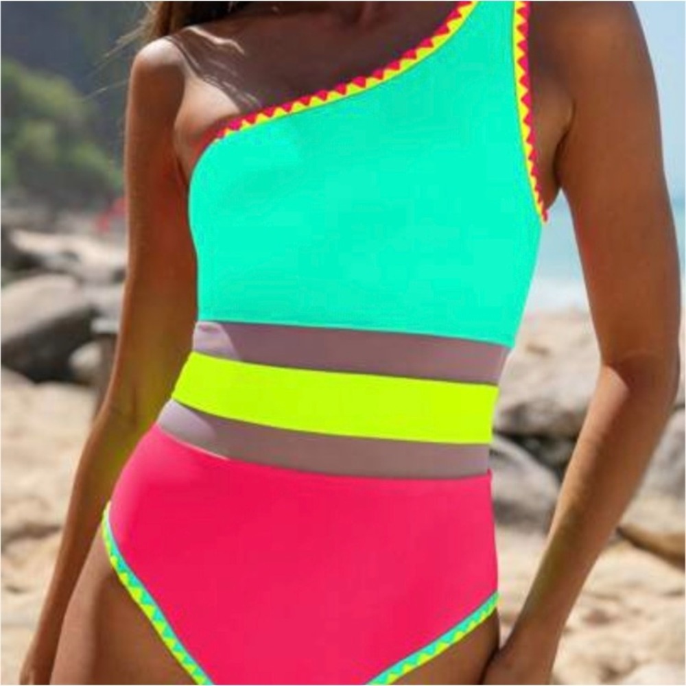 Popvil Colorful One-Shoulder Swimsuit size M  NWT